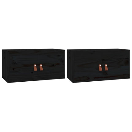 vægskabe 2 stk. 60x30x30 cm massivt fyrretræ sort