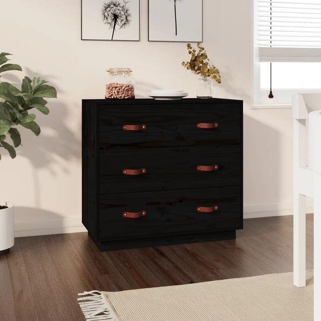 skænk 80x40x75 cm massivt fyrretræ sort