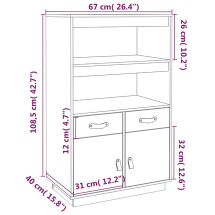 højskab 67x40x108,5 cm massivt fyrretræ gyldenbrun