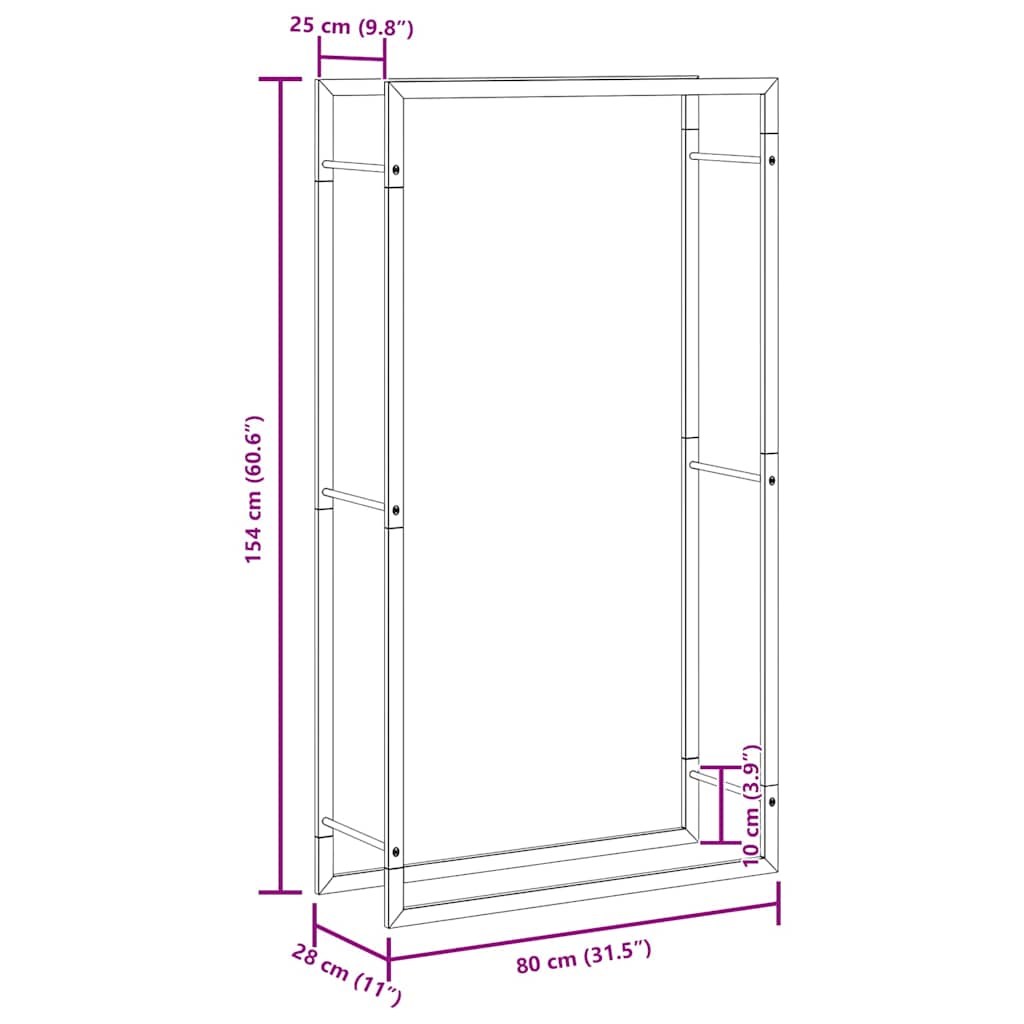 brænderist mat sort 80x28x154 cm stål