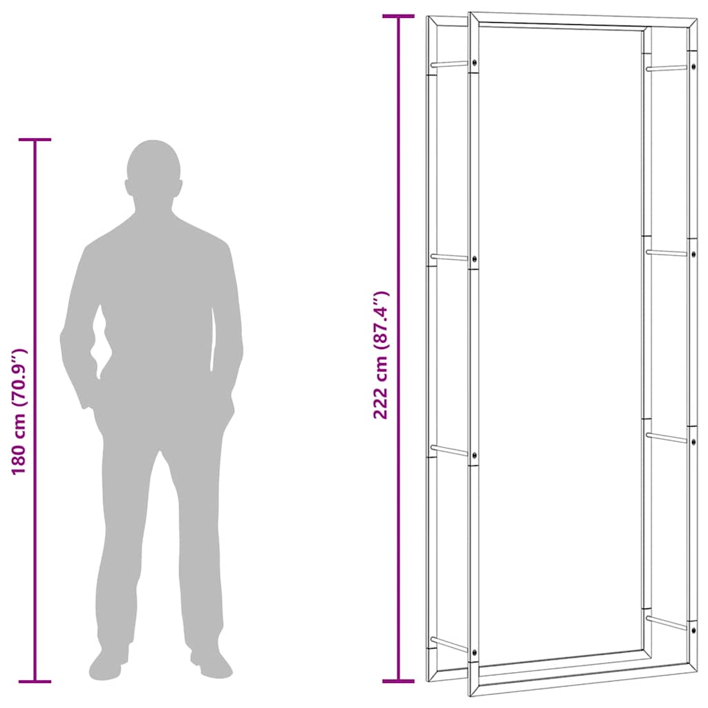 brændehylde mat sort 80x28x222 cm stål