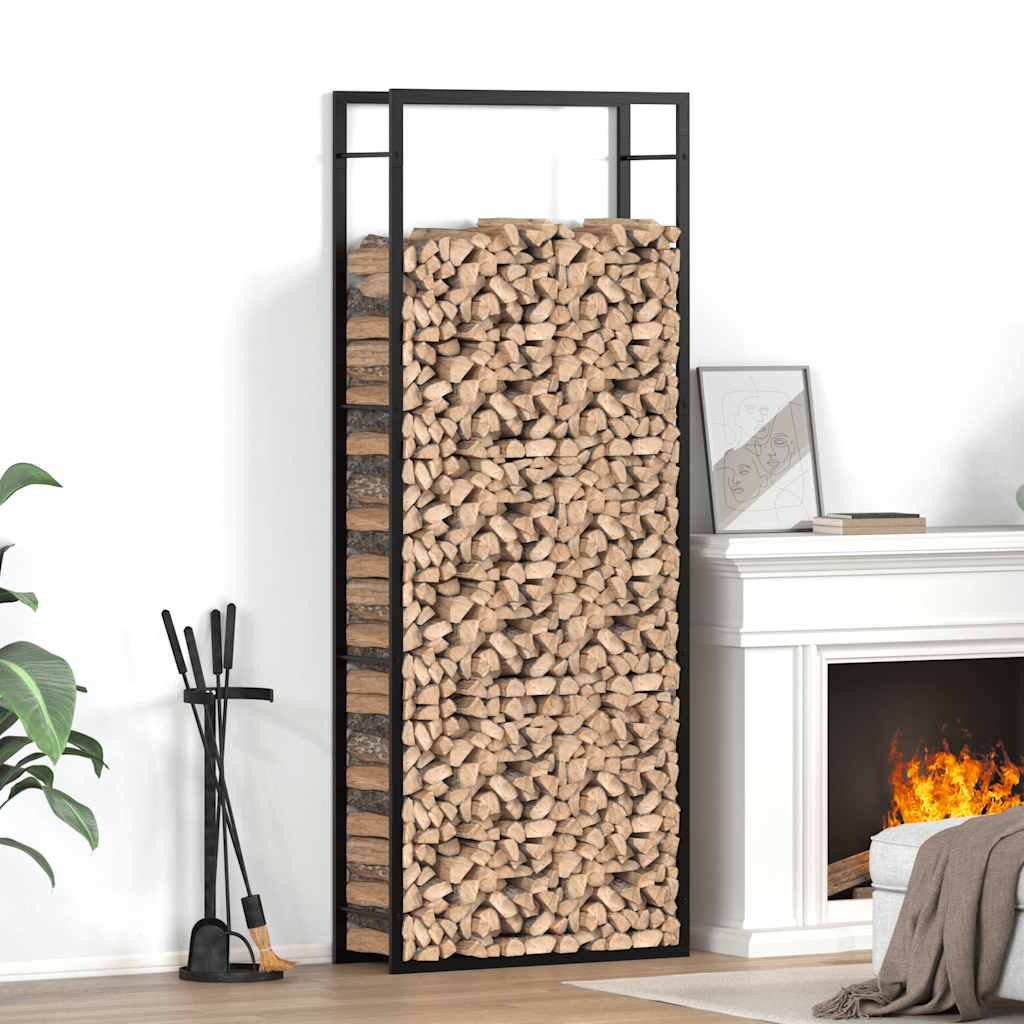 brændehylde mat sort 80x28x222 cm stål billede