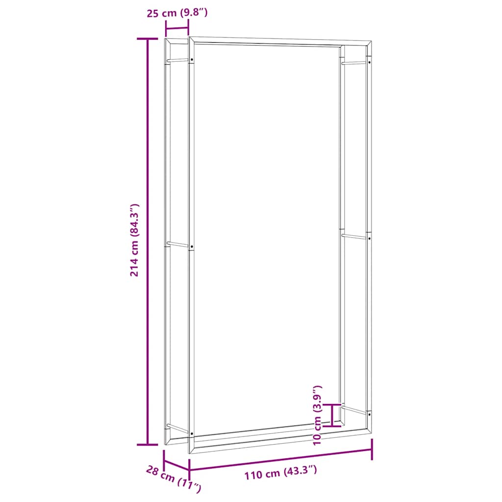 brændestativ 110x28x214 cm stål matsort