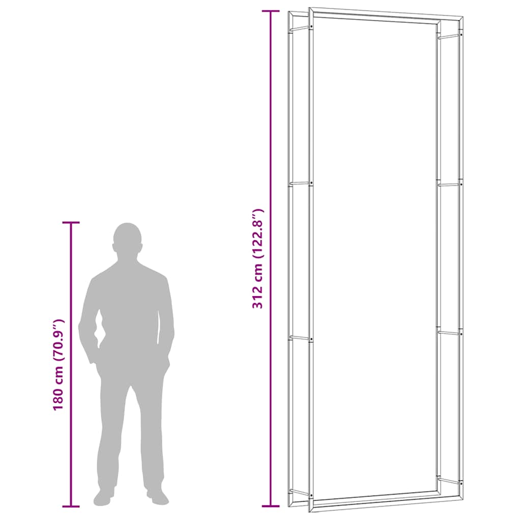 brændestativ 110x28x312 cm stål matsort