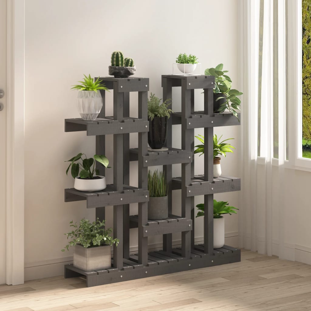 plantestativ 104,5x25x109,5 cm massivt fyrretræ grå