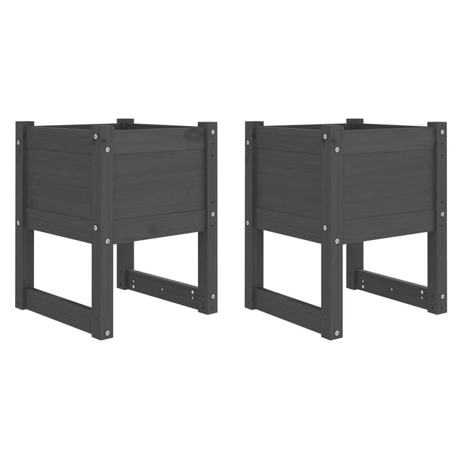 plantekasser 2 stk. 40x40x52,5 cm massivt fyrretræ grå