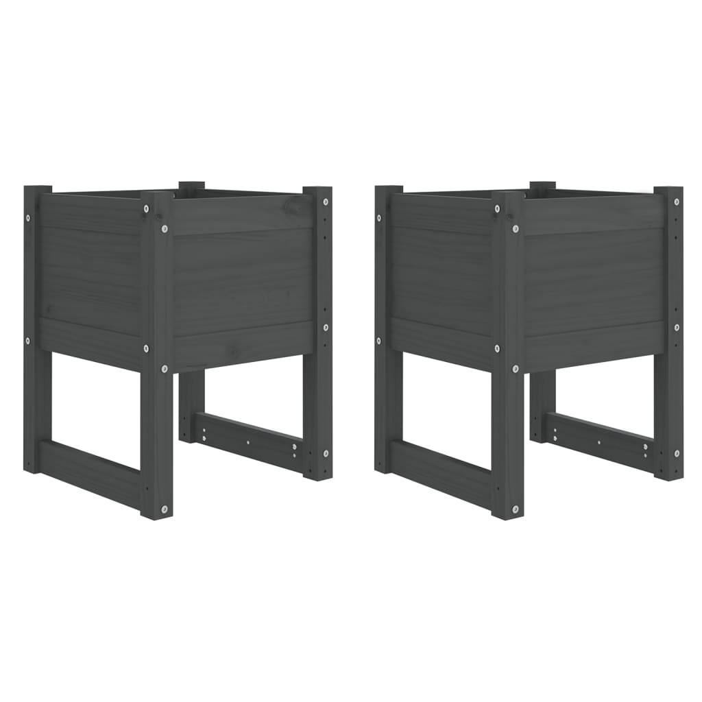 plantekasser 2 stk. 40x40x52,5 cm massivt fyrretræ grå