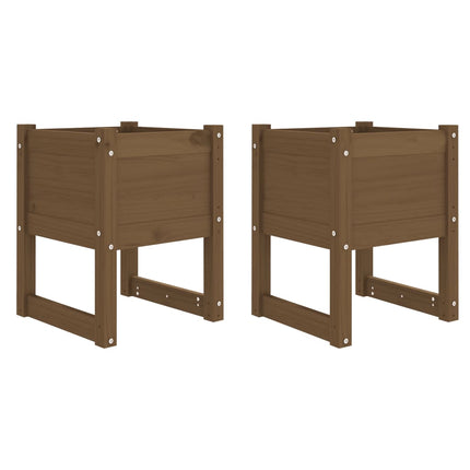 plantekasser 2 stk. 40x40x52,5 cm massivt fyrretræ gyldenbrun