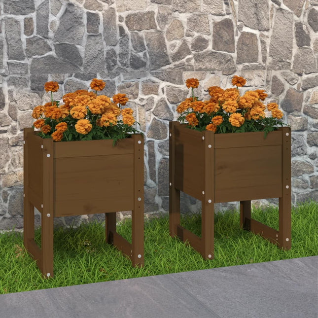 plantekasser 2 stk. 40x40x52,5 cm massivt fyrretræ gyldenbrun