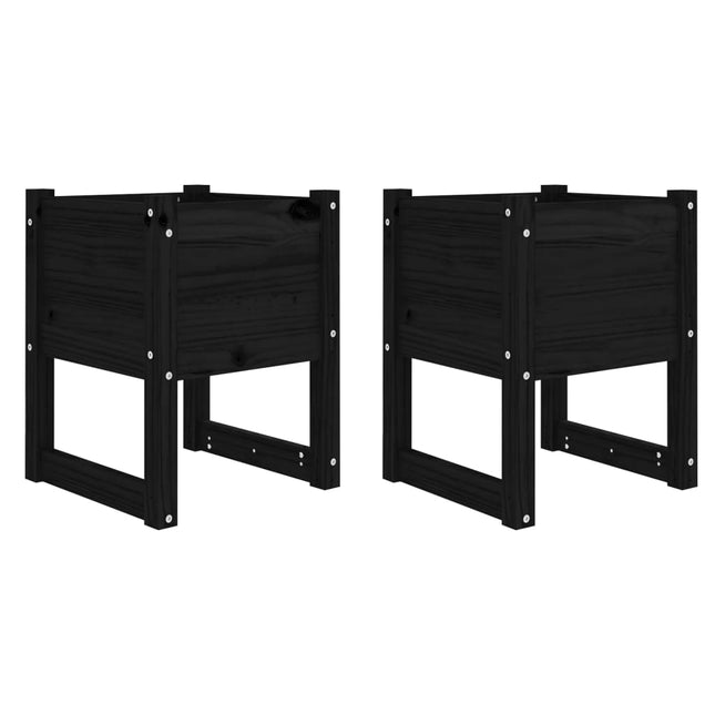 plantekasser 2 stk. 40x40x52,5 cm massivt fyrretræ sort
