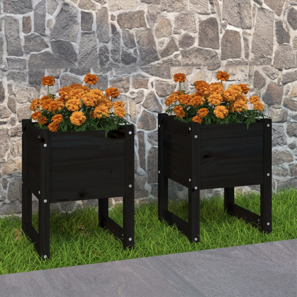 plantekasser 2 stk. 40x40x52,5 cm massivt fyrretræ sort