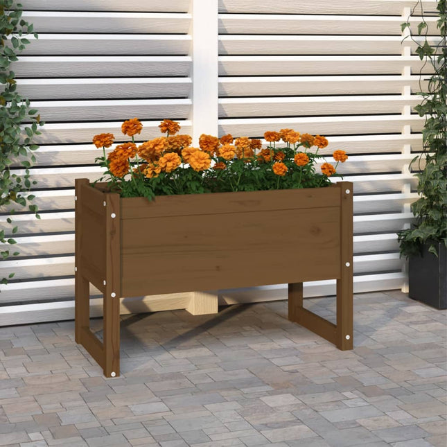 plantekasse 78x40x52 cm massivt fyrretræ gyldenbrun