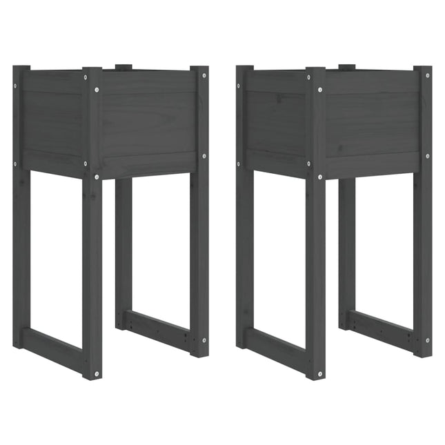 plantekasser 2 stk. 40x40x81 cm massivt fyrretræ grå