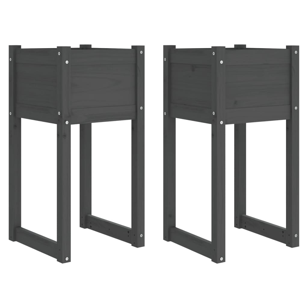 plantekasser 2 stk. 40x40x81 cm massivt fyrretræ grå