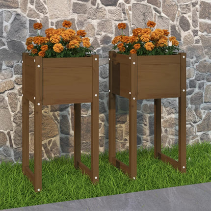 plantekasser 2 stk. 40x40x81 cm massivt fyrretræ gyldenbrun