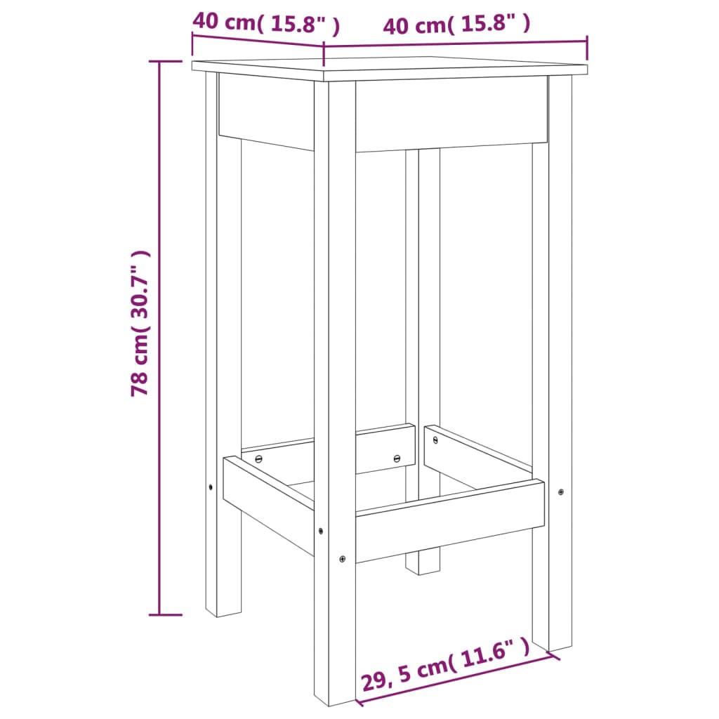 barstole 2 stk. 40x40x78 cm massivt fyrretræ