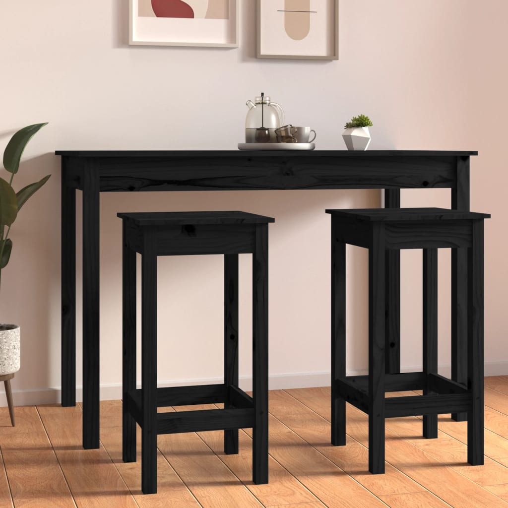 barstole 2 stk. 40x40x78 cm massivt fyrretræ sort billede