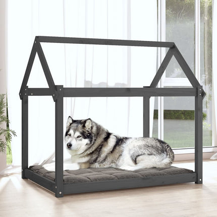 hundeseng 111x80x100 cm massivt fyrretræ grå