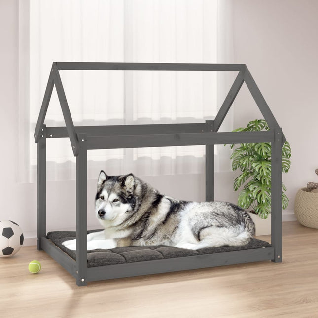 hundeseng 111x80x100 cm massivt fyrretræ grå
