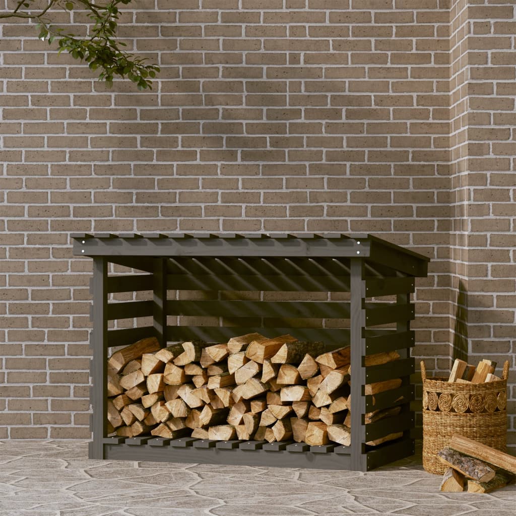 brændestativ 108x73x79 cm massivt fyrretræ grå billede