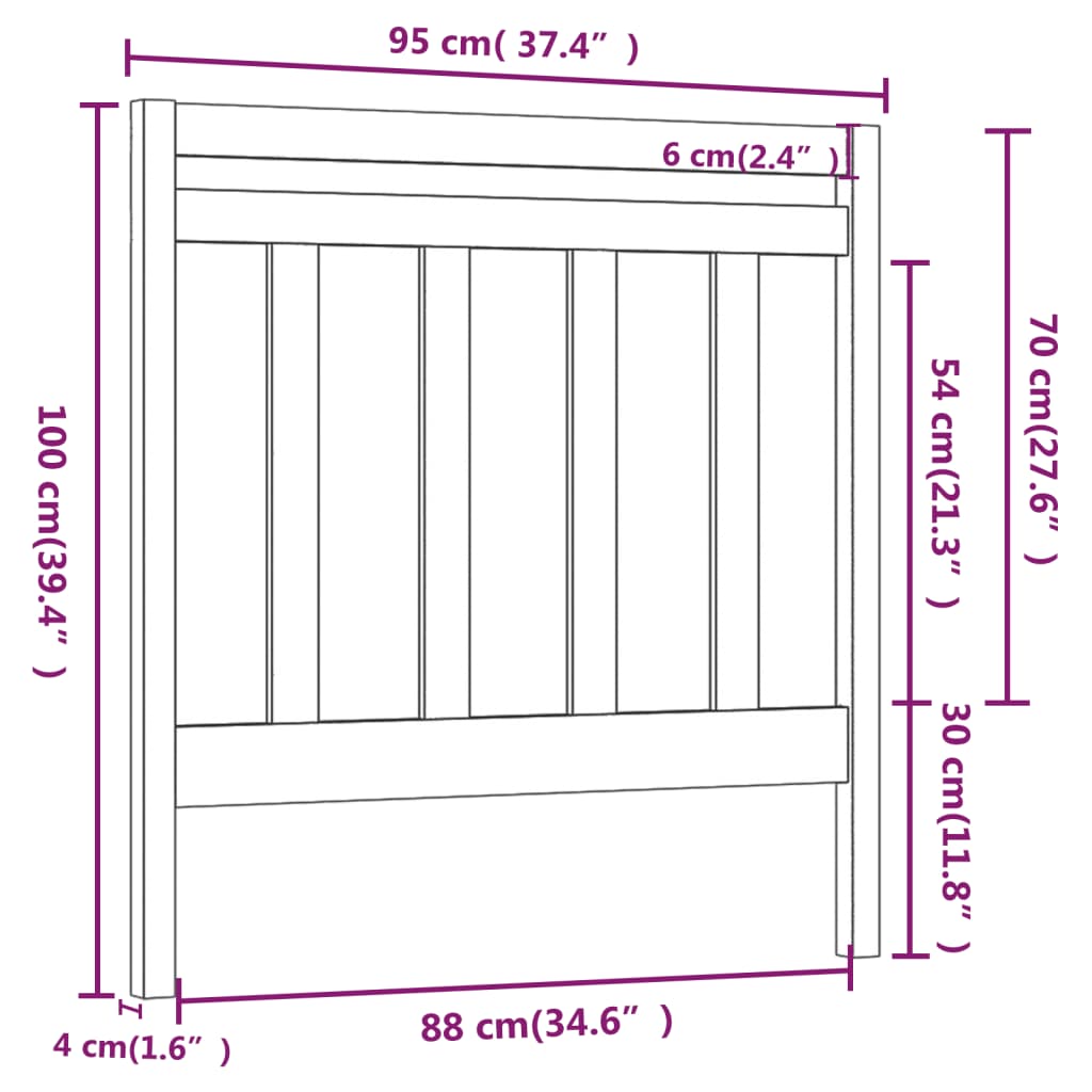 sengegavl 95x4x100 cm massivt fyrretræ hvid