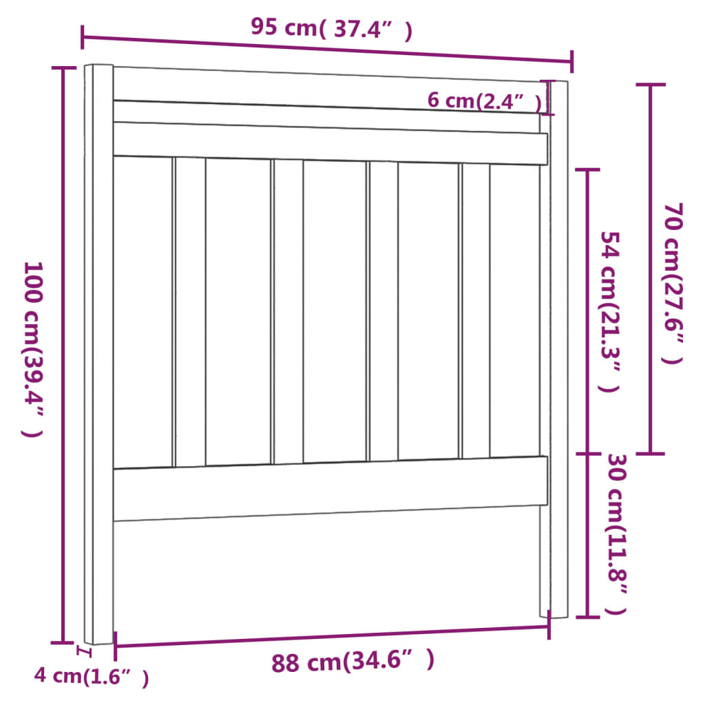 sengegavl 95x4x100 cm massivt fyrretræ grå