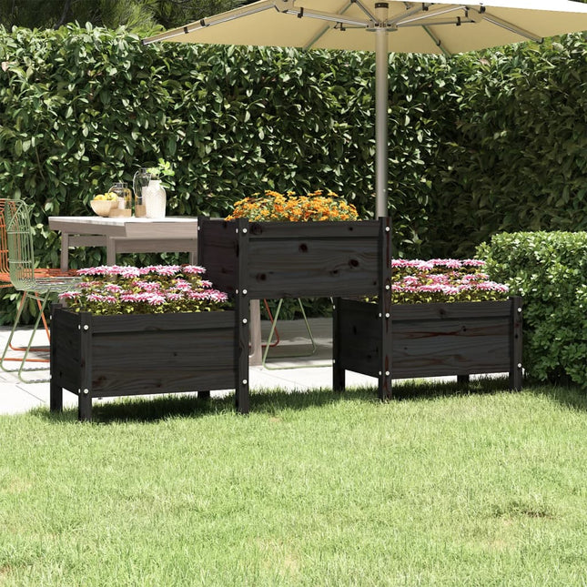 plantekasse 178,5x44x75 cm massivt fyrretræ sort