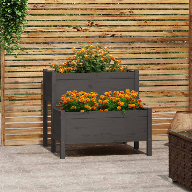 plantekasse 84,5x84x75 cm massivt fyrretræ grå
