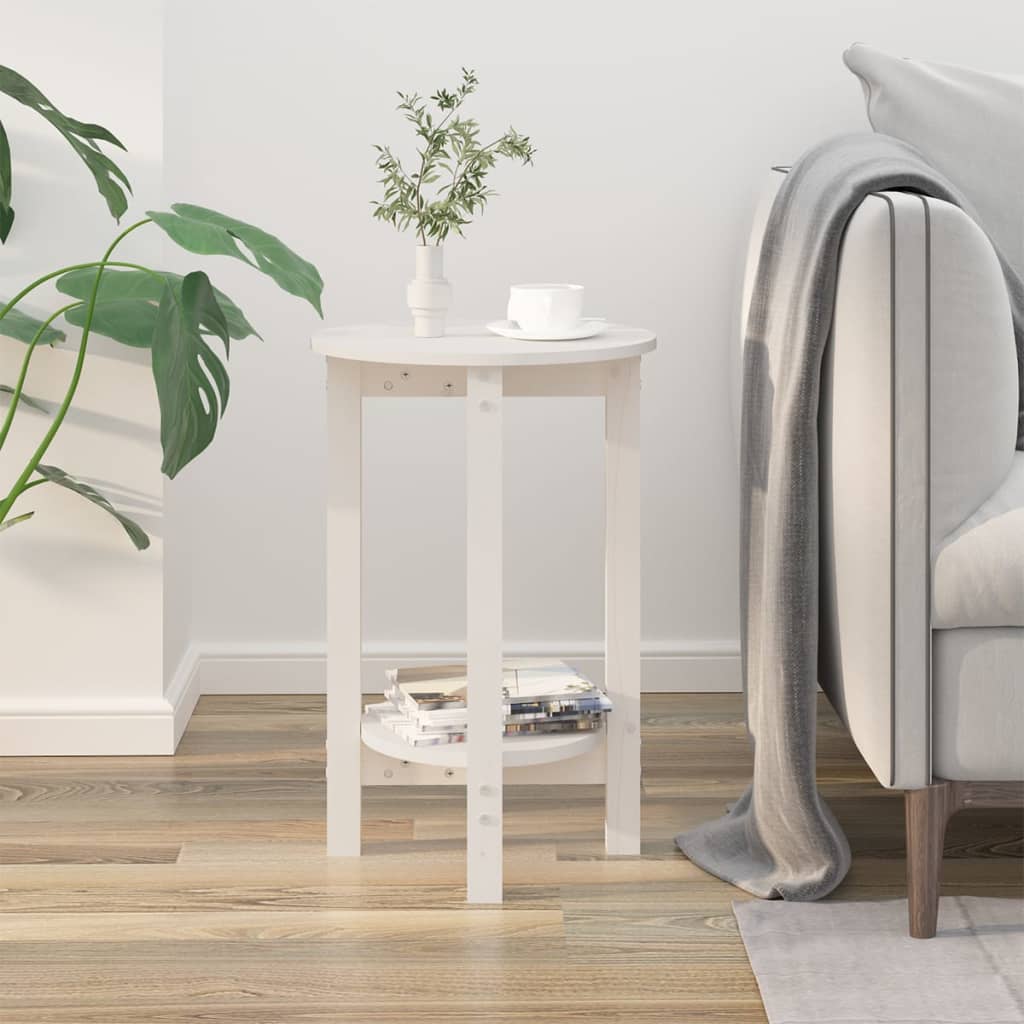 sofabord Ø 40x60 cm massivt fyrretræ hvid