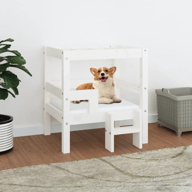 hundeseng 55,x53,5x60 cm massivt fyrretræ hvid