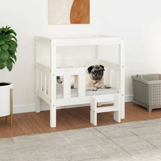 hundeseng 55,65,5x50,5x70 cm massivt fyrretræ hvid