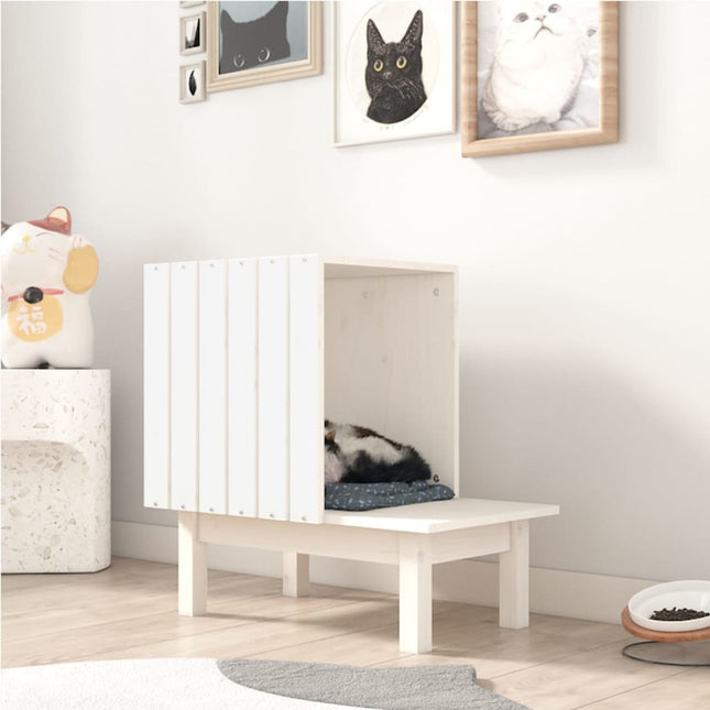 kattehus 60x36x60 cm massivt fyrretræ hvid