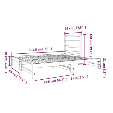 daybed med udtræk 2x(90x190) cm massivt fyrretræ