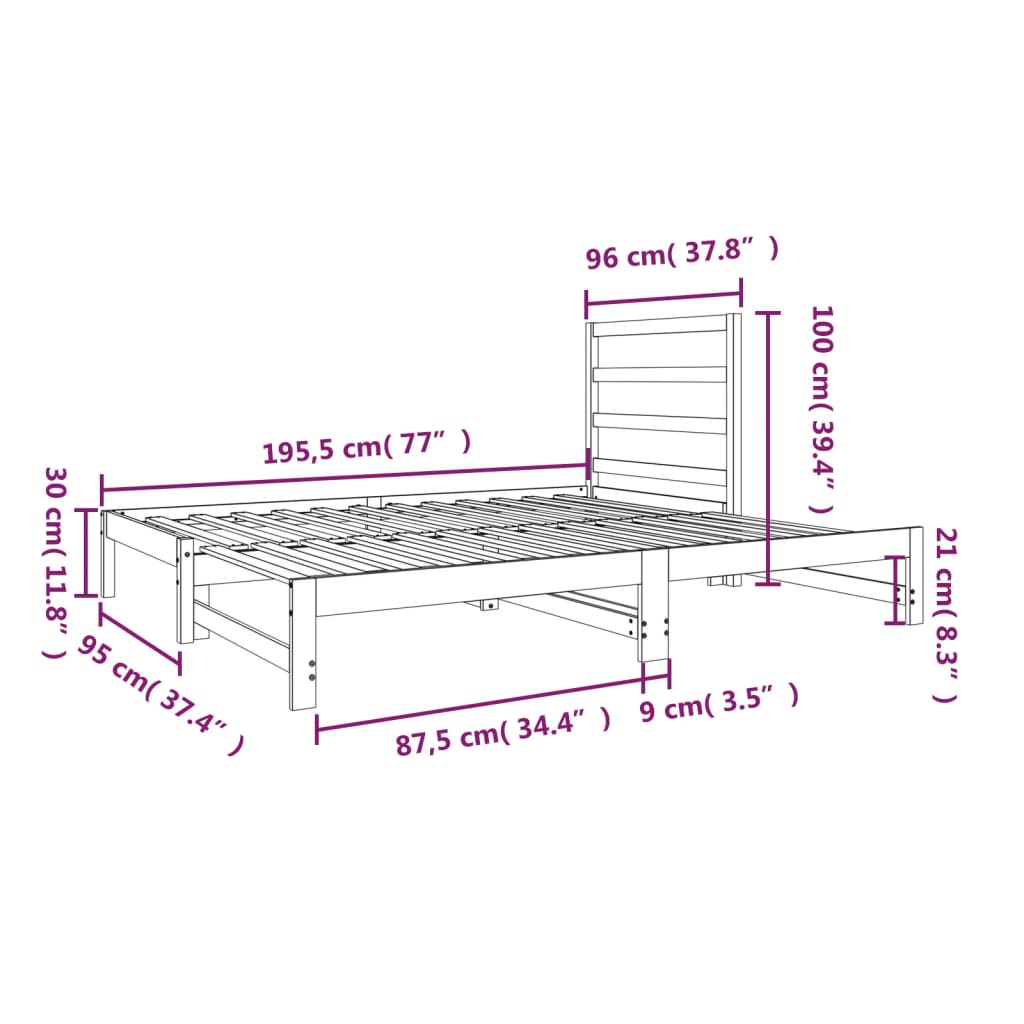 daybed med udtræk 2x(90x190) cm massivt fyrretræ hvid