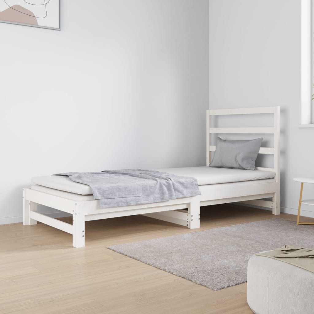 Daybed med udtræk 2x 90×190 cm - massivt fyrretræ, hvid