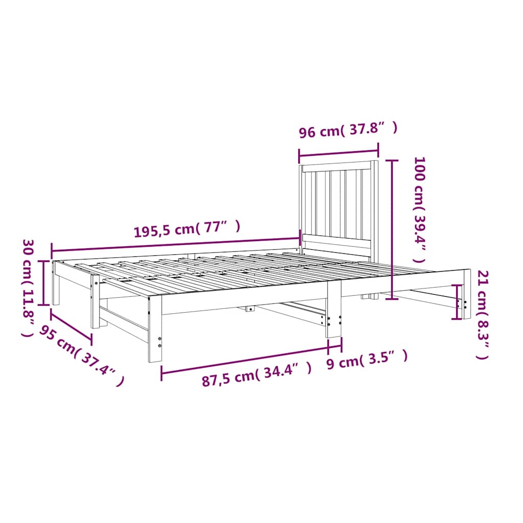 daybed med udtræk 2x(90x190) cm massivt fyrretræ