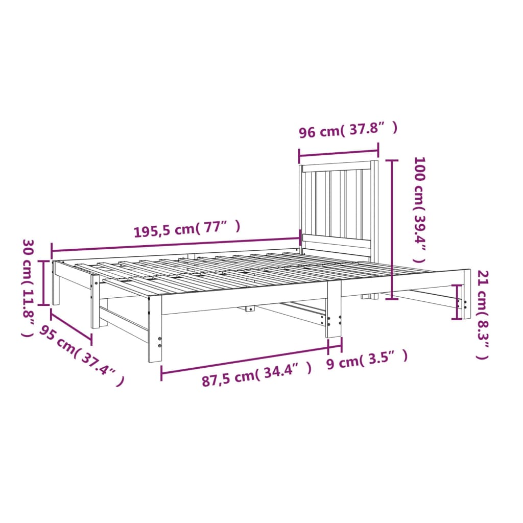 daybed med udtræk 2x(90x190) cm massivt fyrretræ hvid