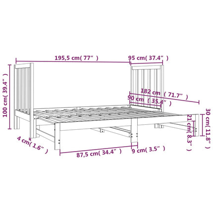 daybed med udtræk 2x(90x190) cm massivt fyrretræ hvid