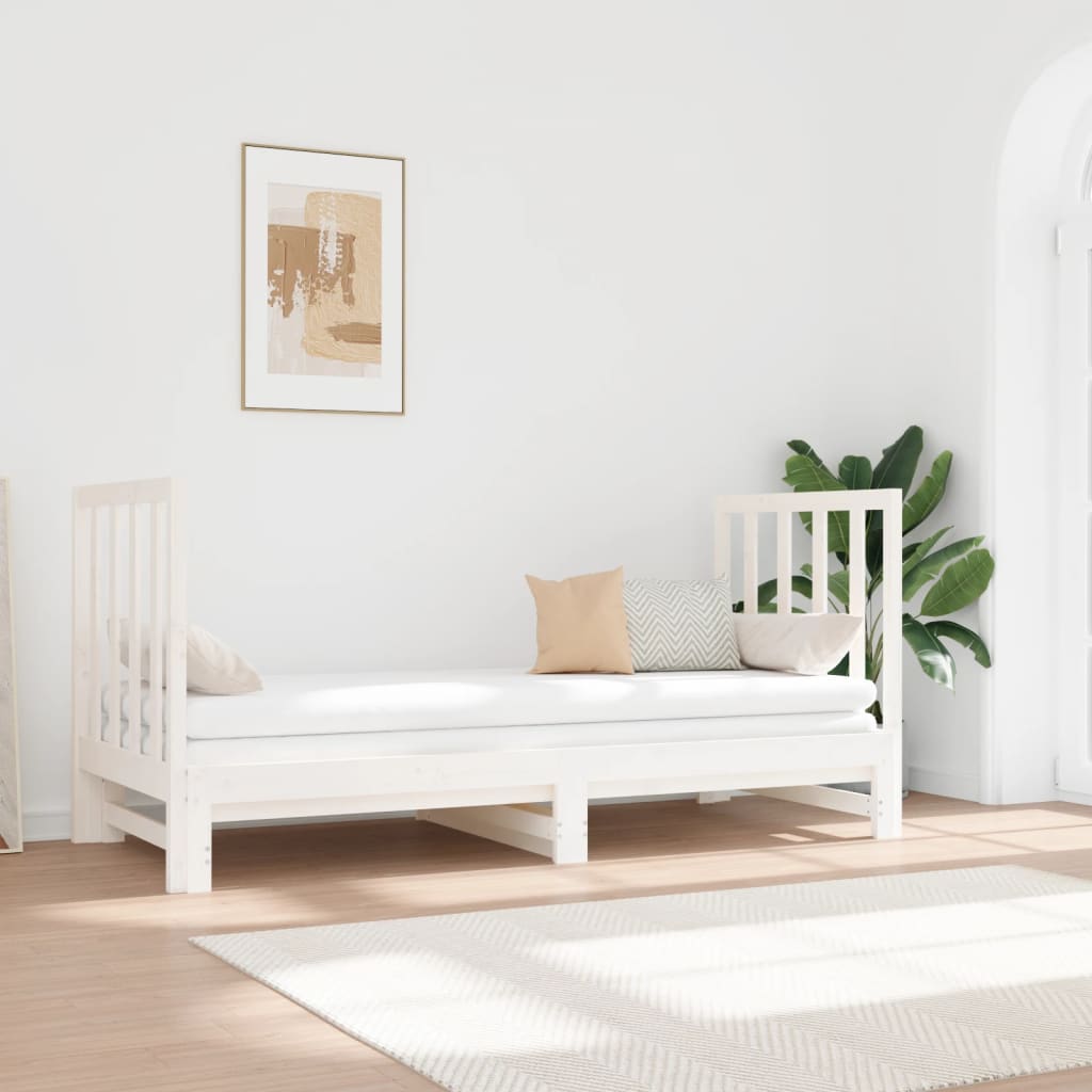 daybed med udtræk 2x(90x190) cm massivt fyrretræ hvid billede