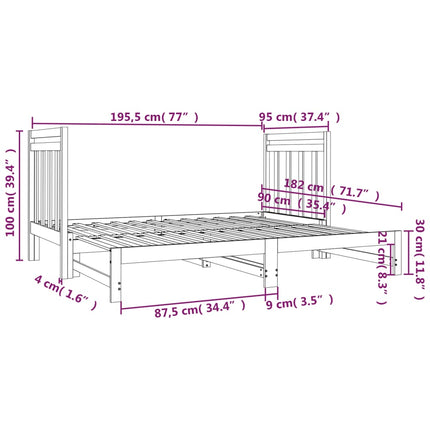 daybed med udtræk 2x(90x190) cm massivt fyrretræ