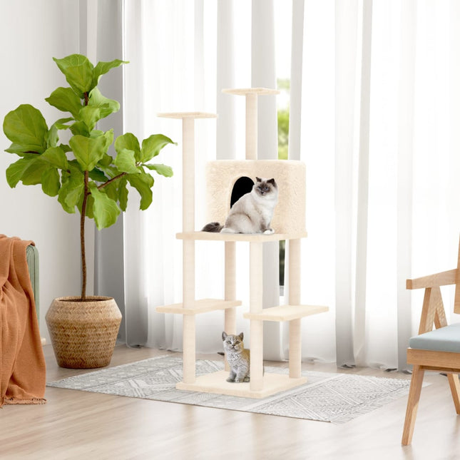 kradsetræ med sisalkradsestolper 144,5 cm cremefarvet