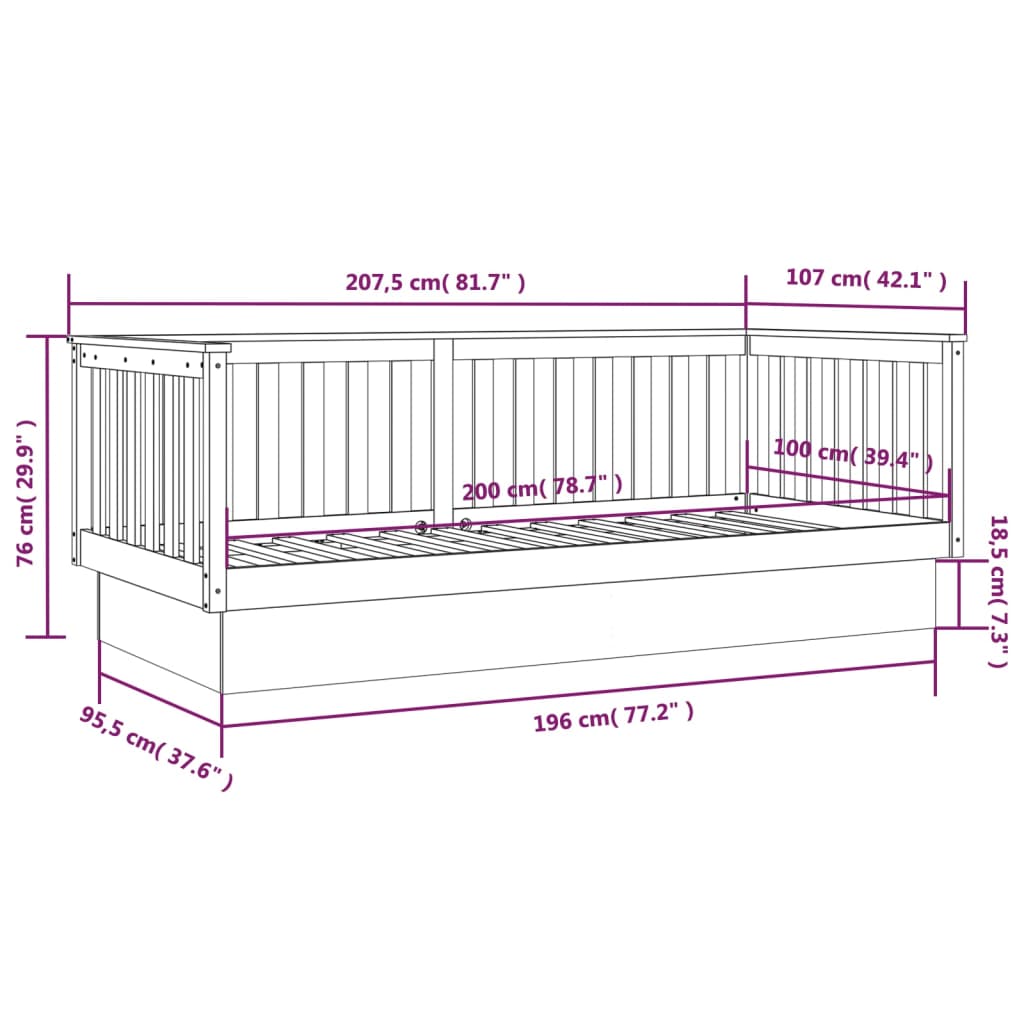 daybed 100x200 cm massivt fyrretræ gyldenbrun