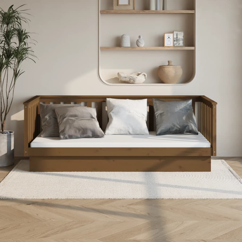 daybed 100x200 cm massivt fyrretræ gyldenbrun