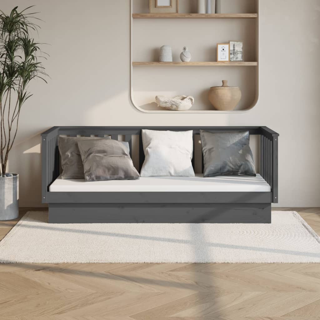 Daybed Uden Madras Massivt Fyrretræ - Grå / 75 x 190 cm