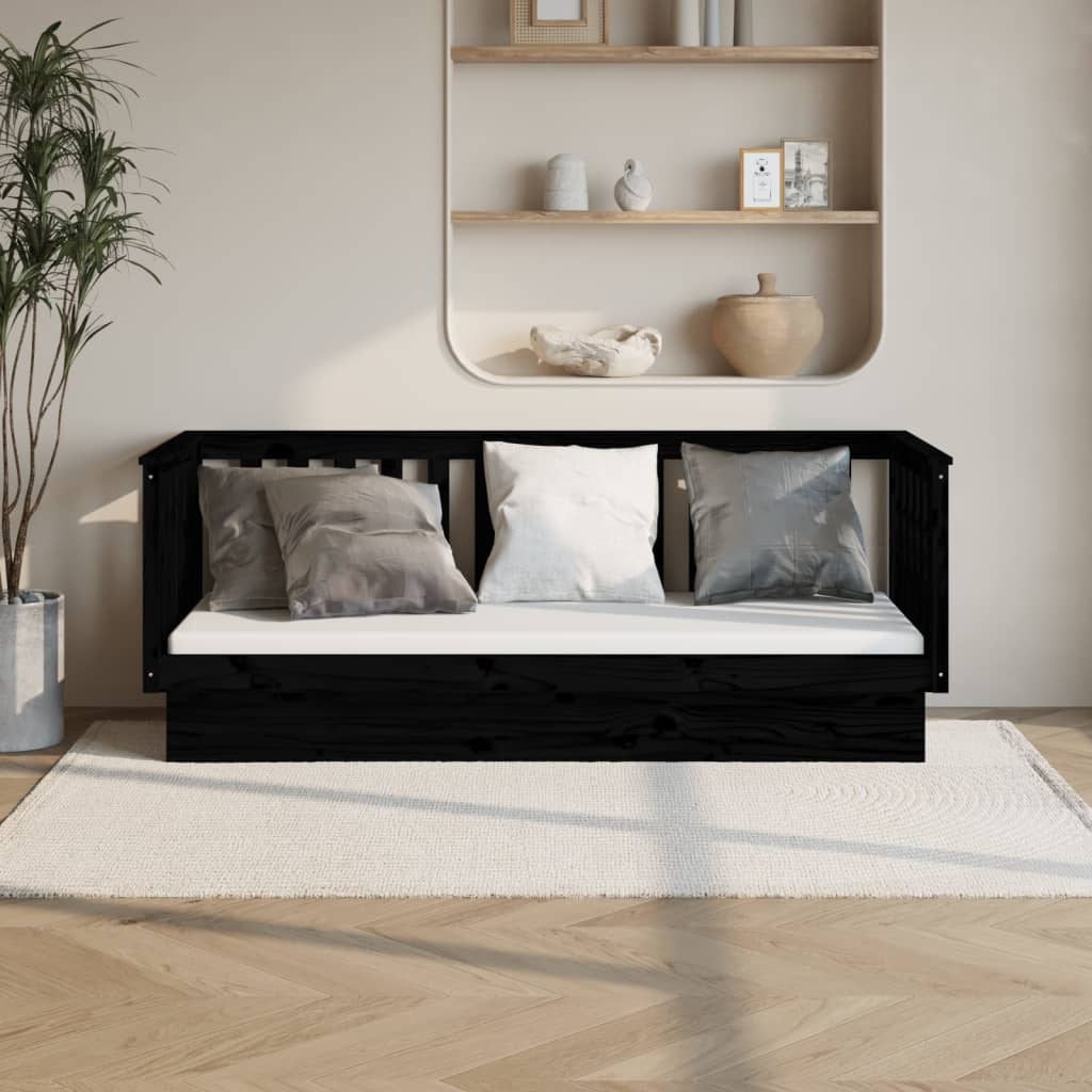Daybed Uden Madras Massivt Fyrretræ - Sort / 75 x 190 cm