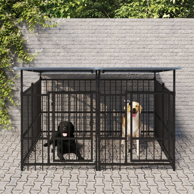 udendørs hundegård med tag 3,75 m² stål