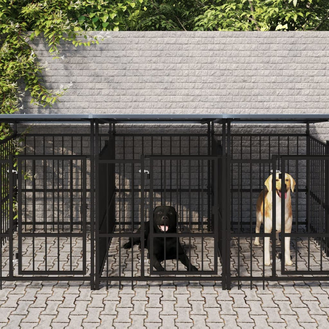 udendørs hundegård med tag 13,14 m² stål