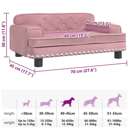 hundeseng 70x45x30 cm velour lyserød