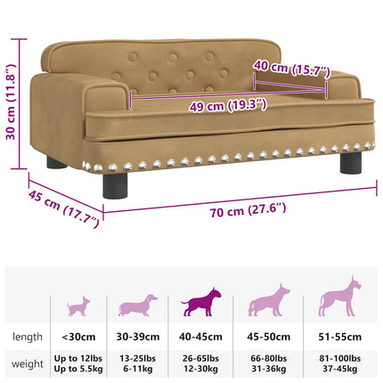 hundeseng 70x45x30 cm velour brun