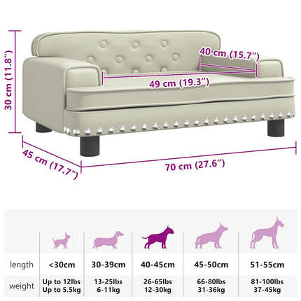 hundeseng 70x45x30 cm kunstlæder cremefarvet